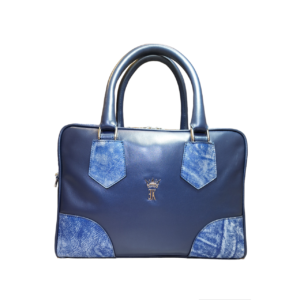 Borsa squadrata vitello fiore blu